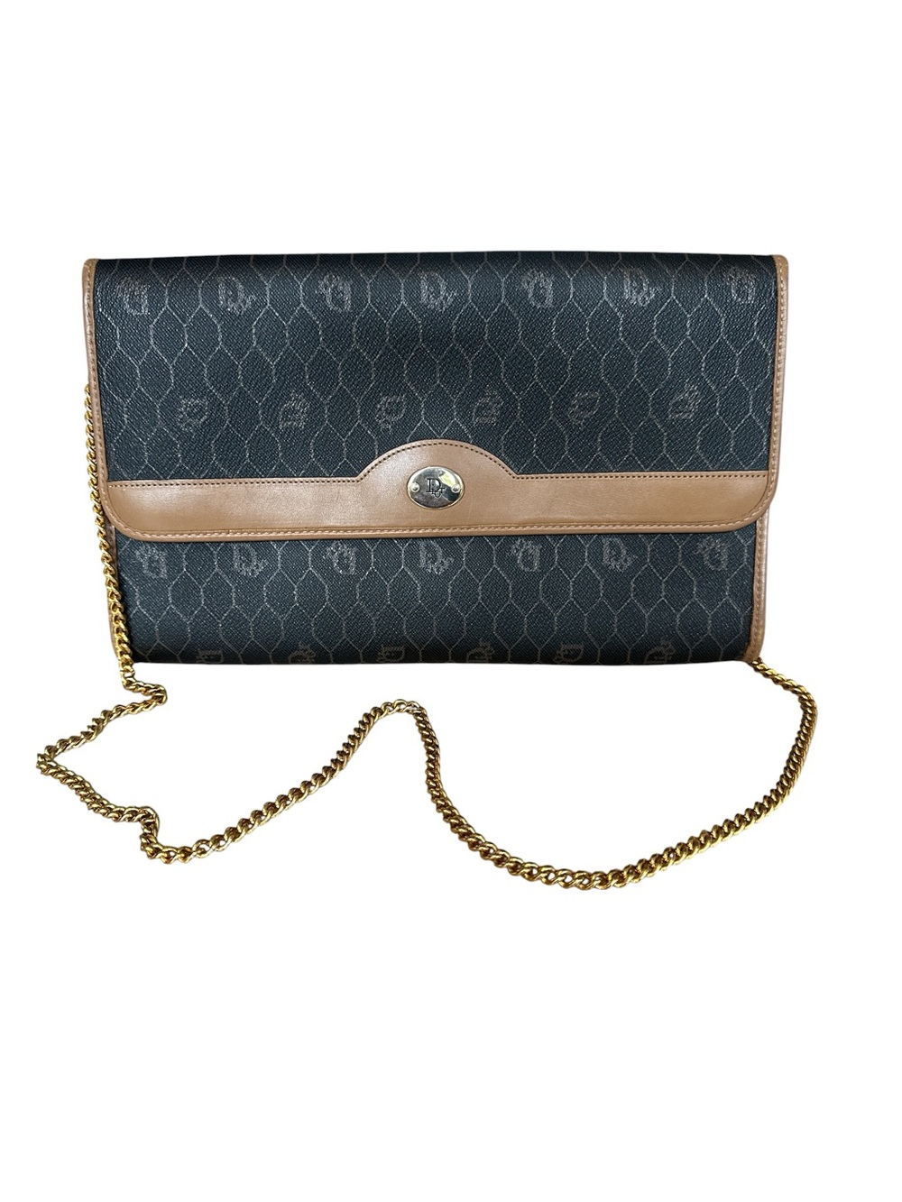 Dior Designer-Inspired Black and Tan Chain Shoulder Bag